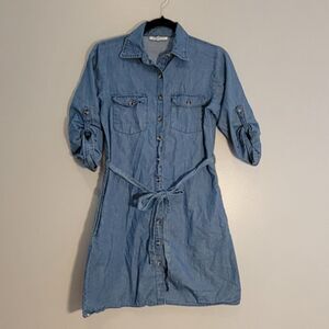 Speed Limit Cotton Chambray Button Shirt Dress Women's Small Belted Pockets